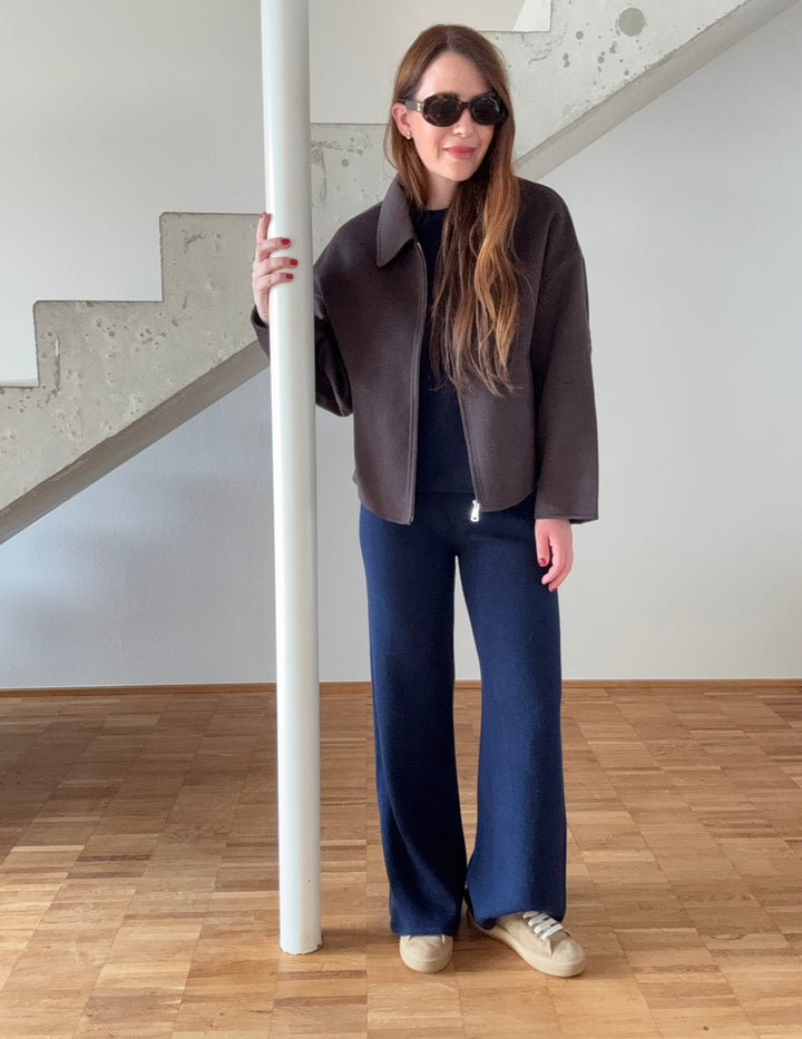 Wolljacke mit Reißverschluss - Mokka