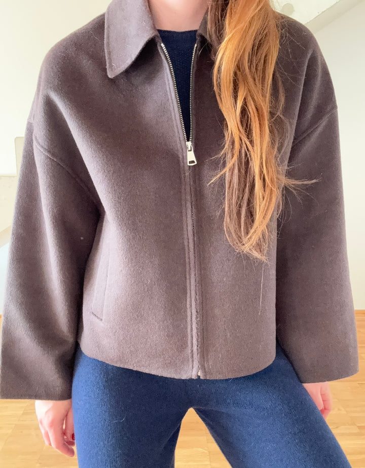Wolljacke mit Reißverschluss - Mokka