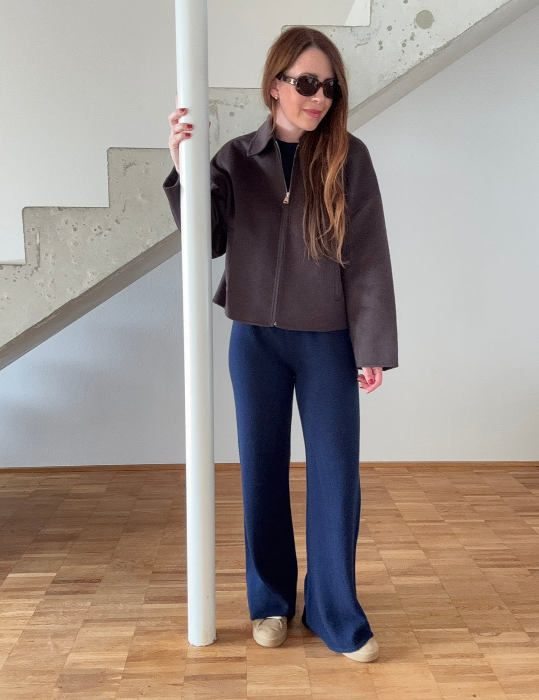 Wolljacke mit Reißverschluss - Mokka
