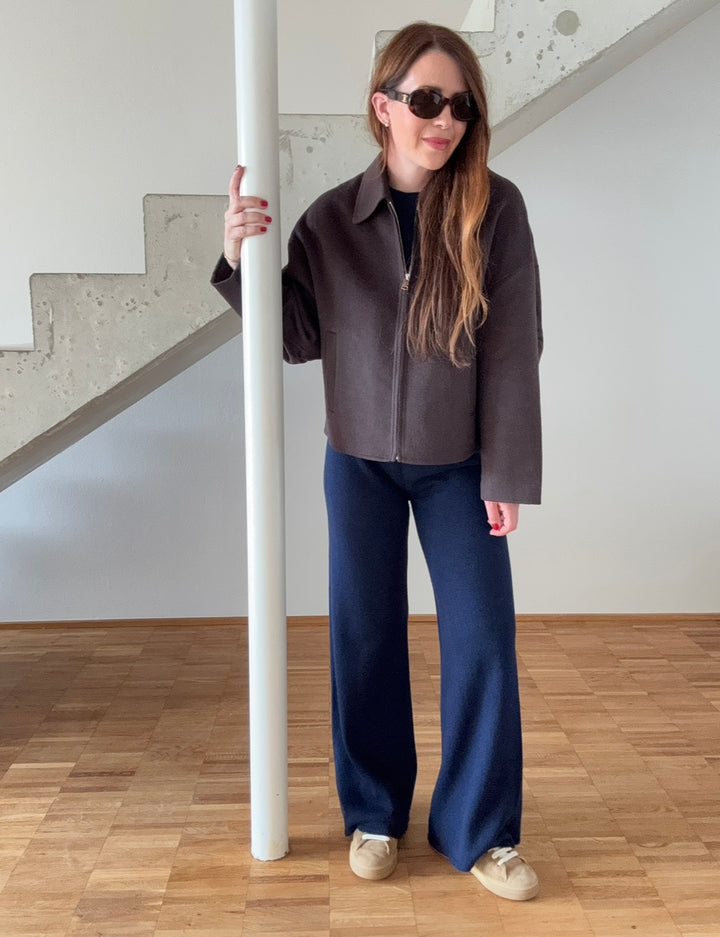Wolljacke mit Reißverschluss - Mokka