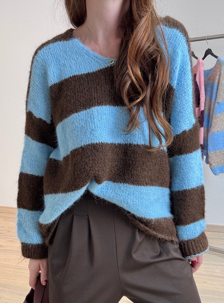 Pullover mit Alpaka - Blau/Braun