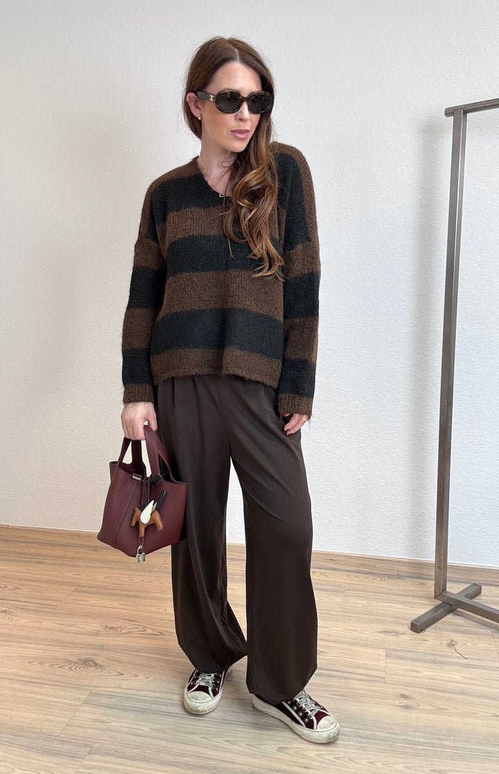 Pullover mit Alpaka - Braun/Schwarz