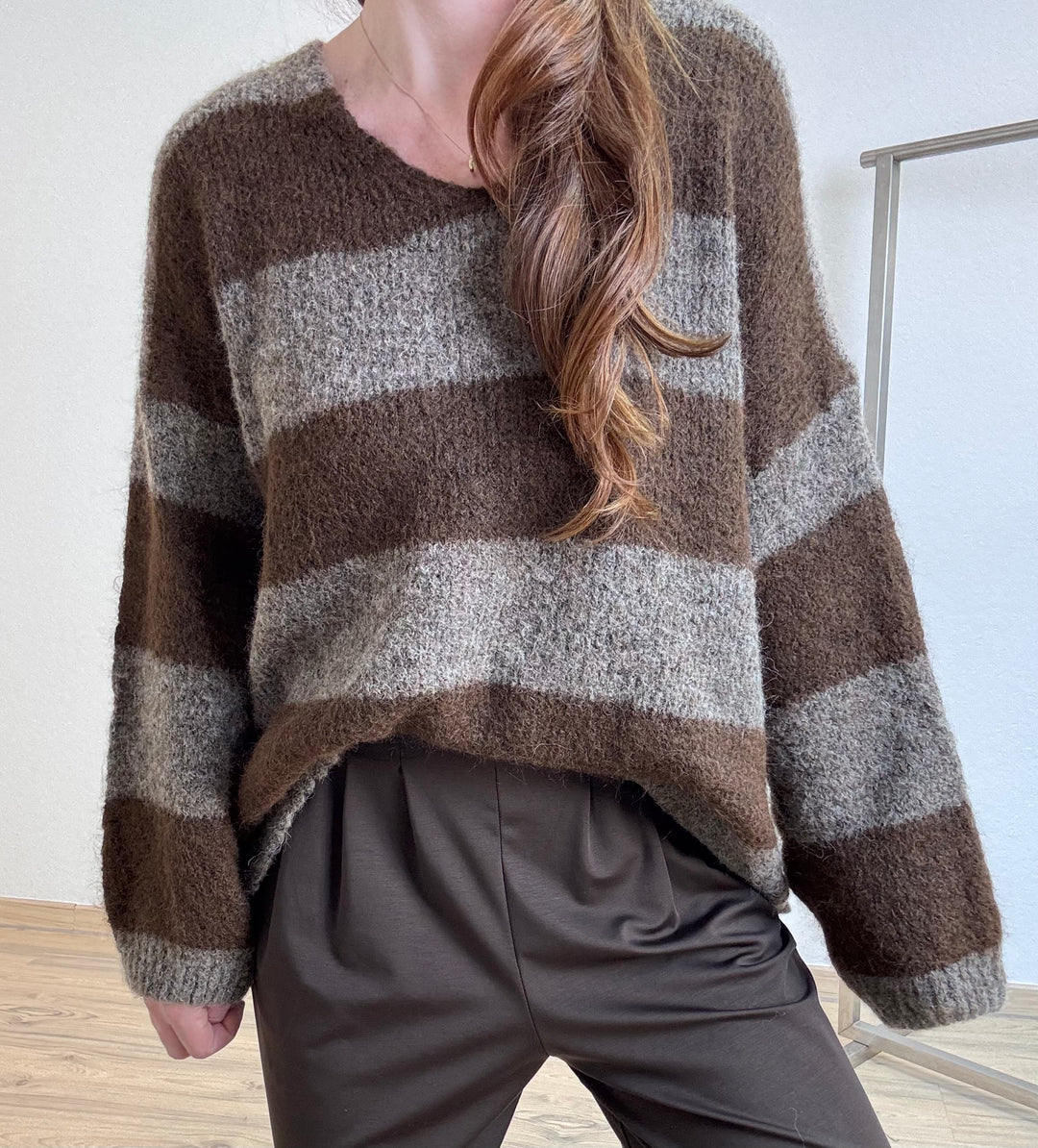 Pullover mit Alpaka - Braun/Taupe