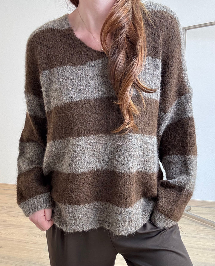Pullover mit Alpaka - Braun/Taupe