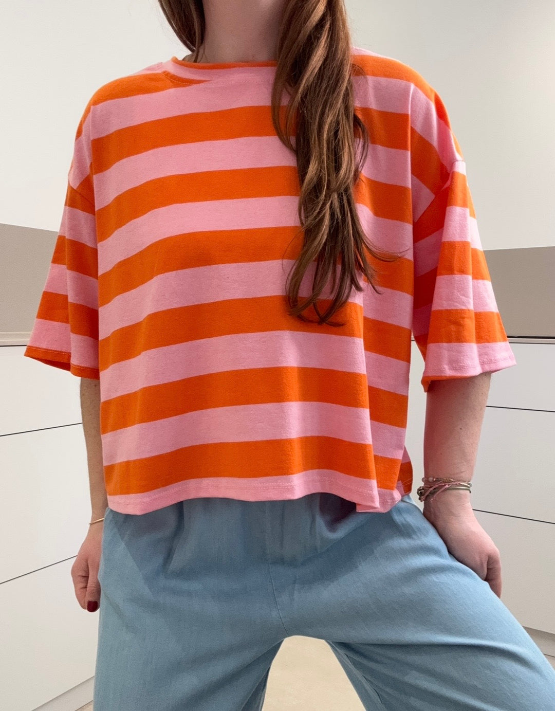Oversize Shirt gestreift - Orange