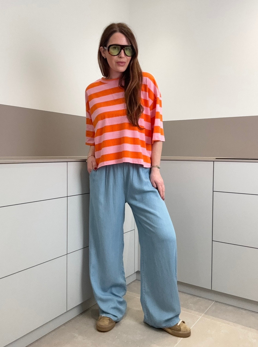 Oversize Shirt gestreift - Orange