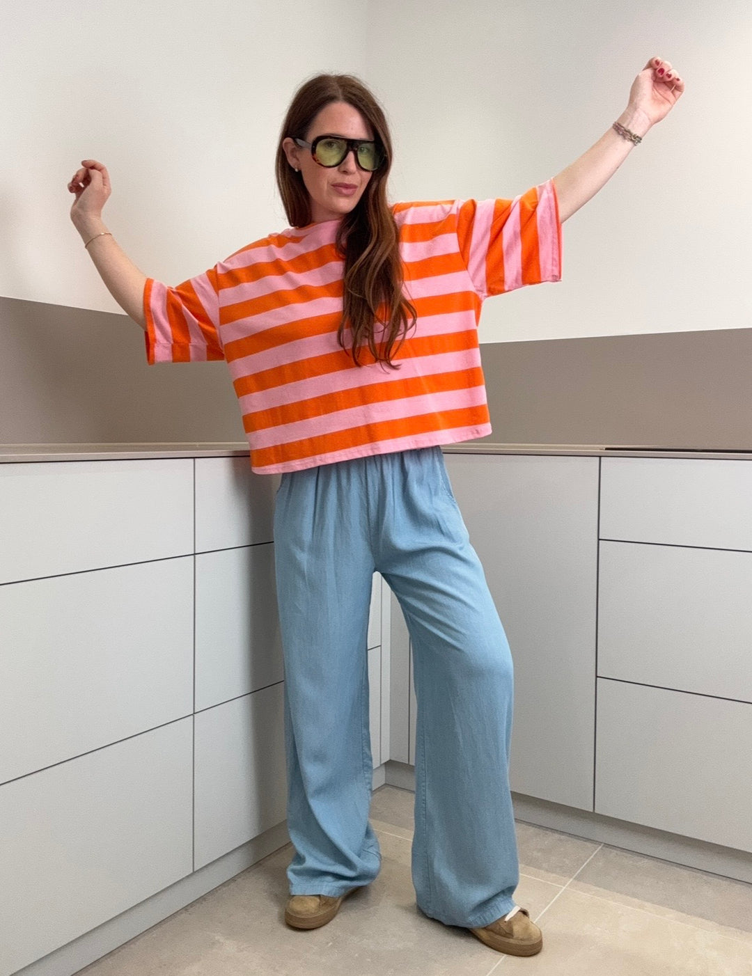 Oversize Shirt gestreift - Orange