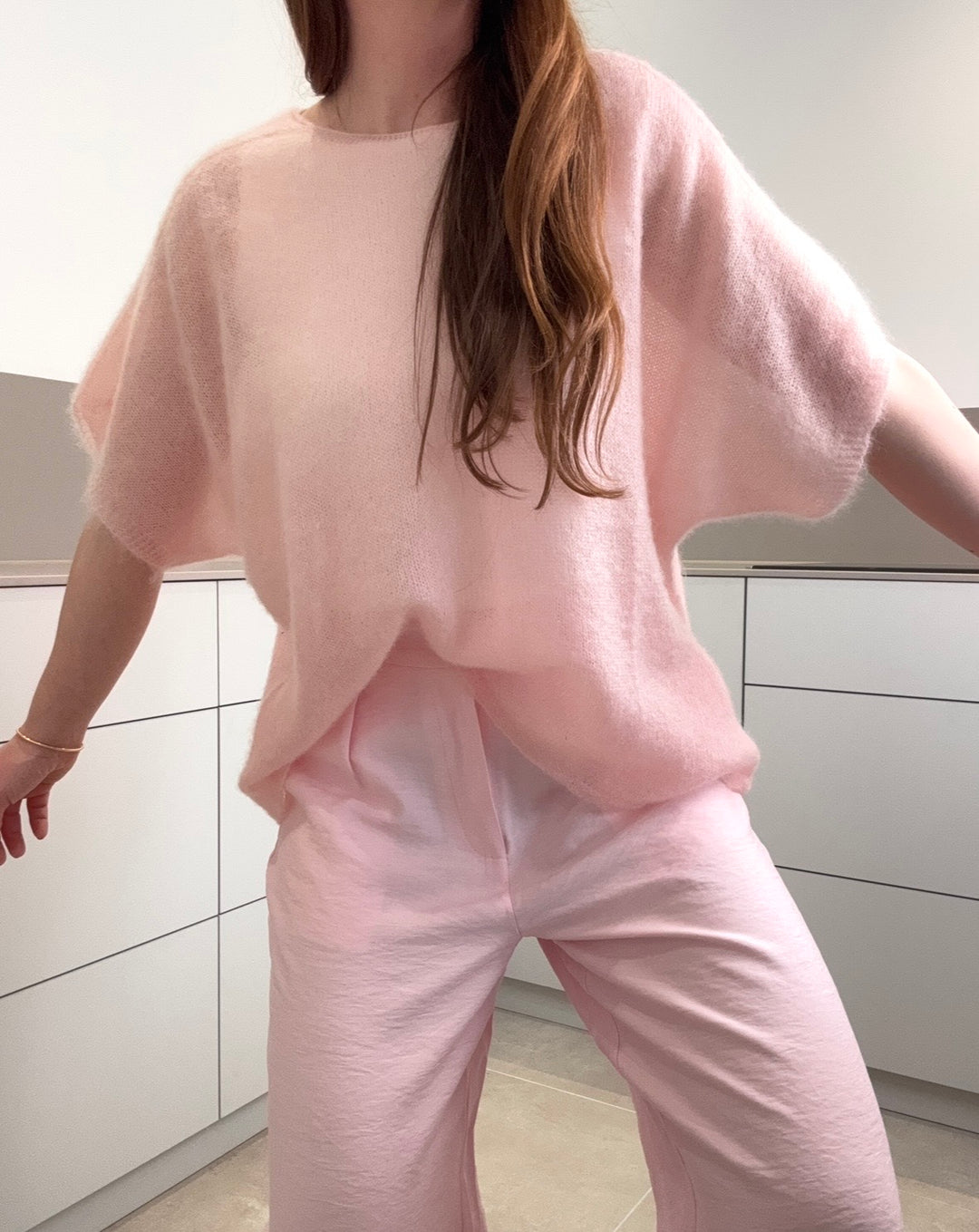 Dünnes oversize Mohair-Shirt - Rosa