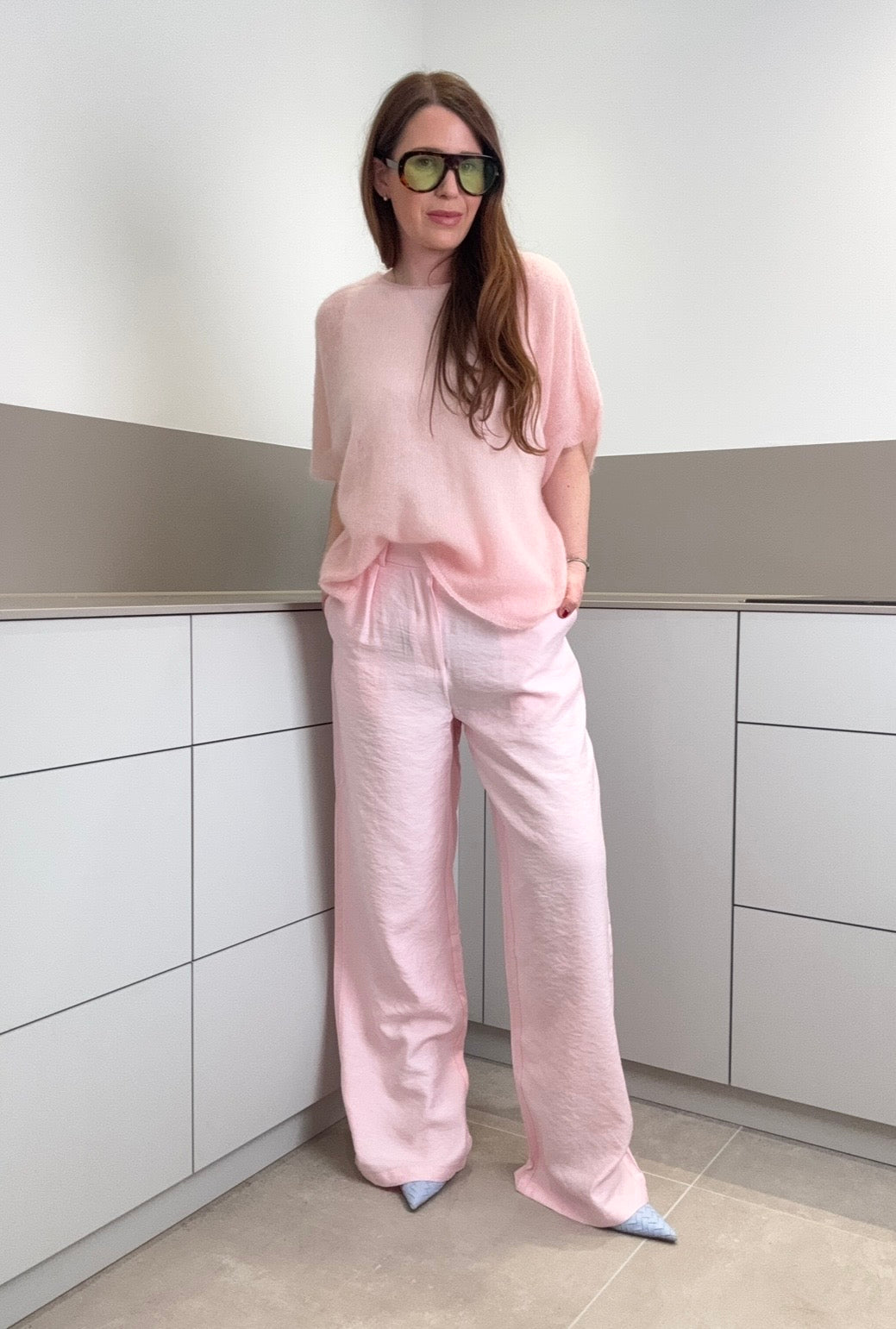 Dünnes oversize Mohair-Shirt - Rosa