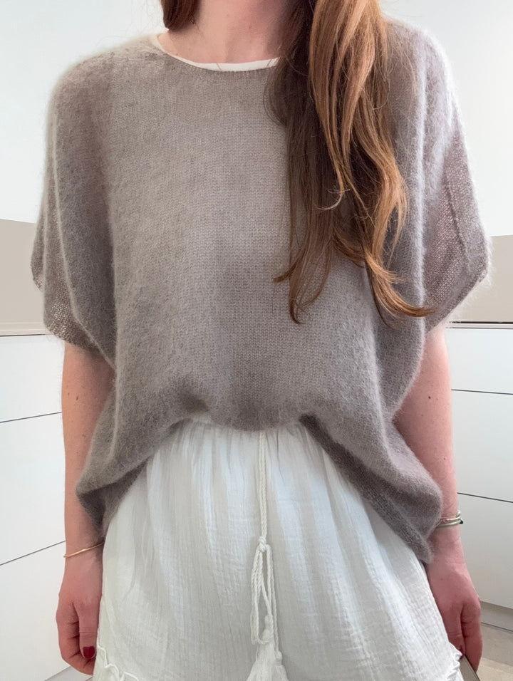 Dünnes oversize Mohair-Shirt - Taupe