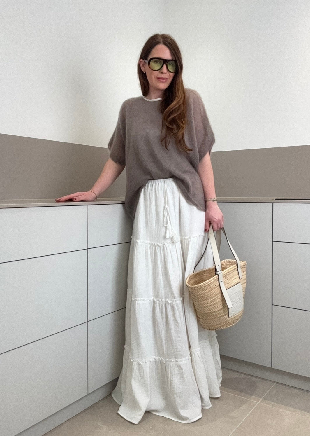 Dünnes oversize Mohair-Shirt - Taupe