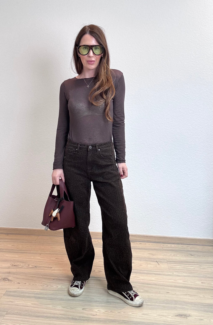 Barrel-Jeans mit Print - Braun