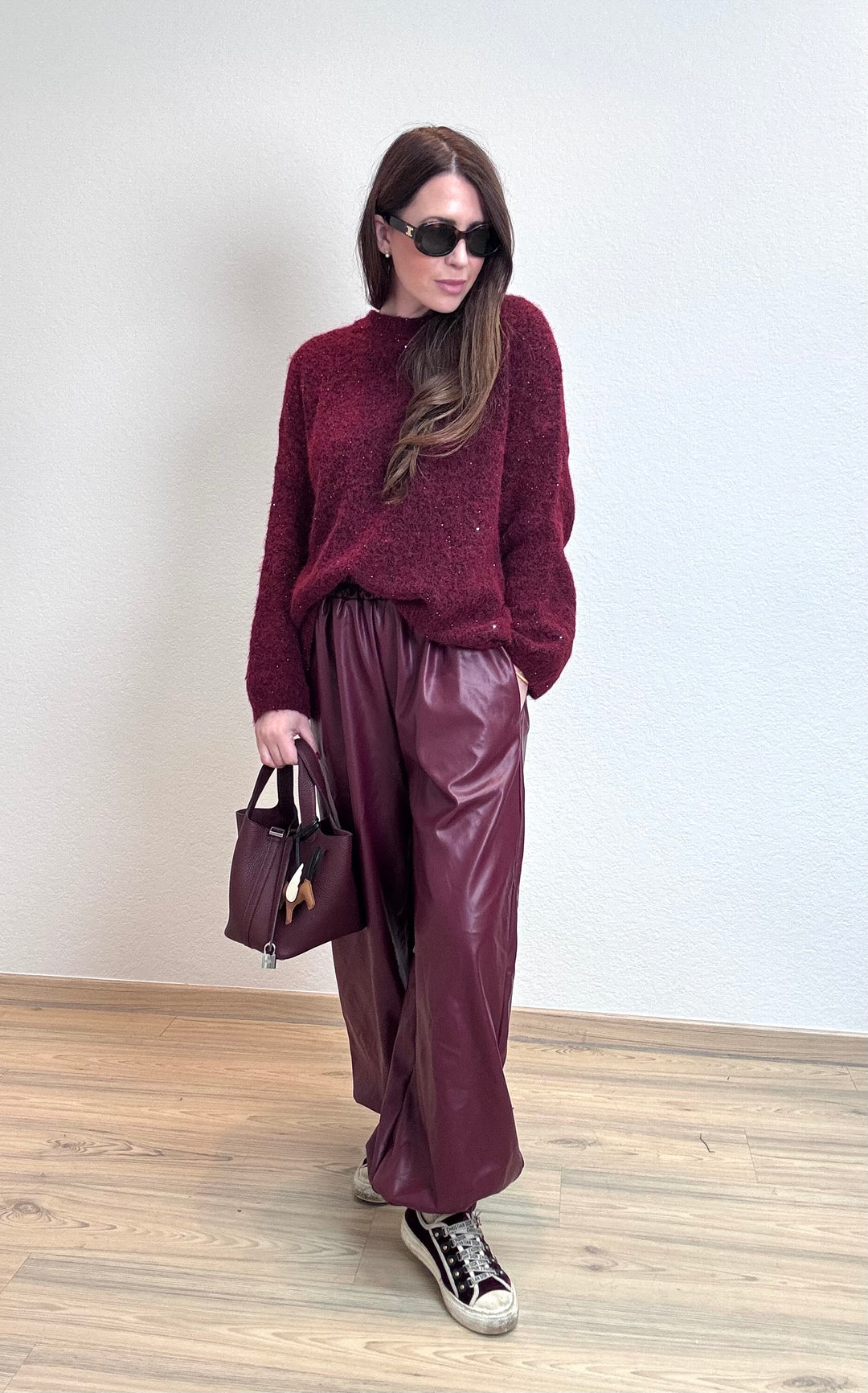 Vegane Lederjoggpant - Burgunder