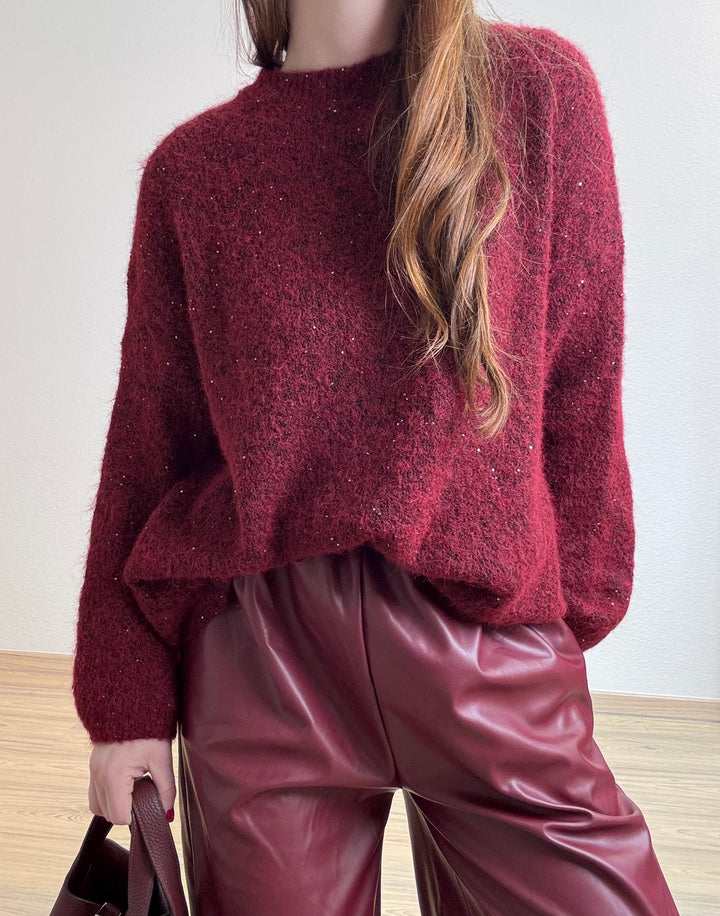 Pullover mit Glitzer - Burgunder