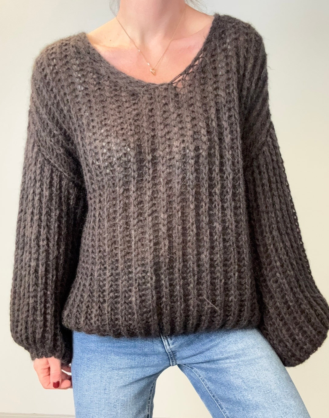 Grober Strickpullover - Braun