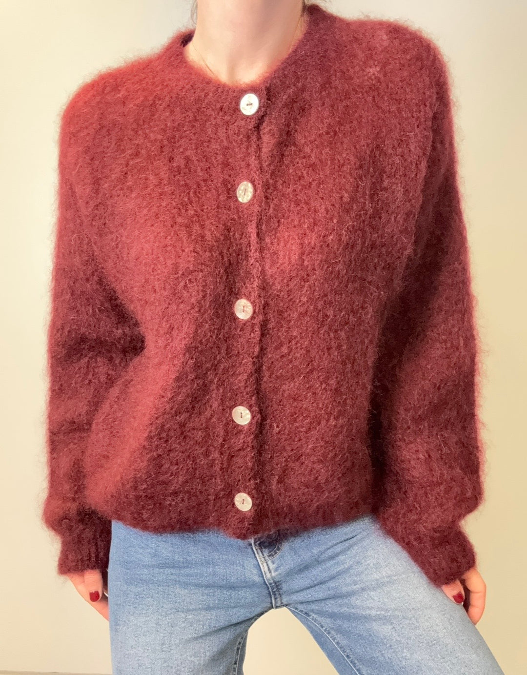 Mohair-Cardigan - Burgunder