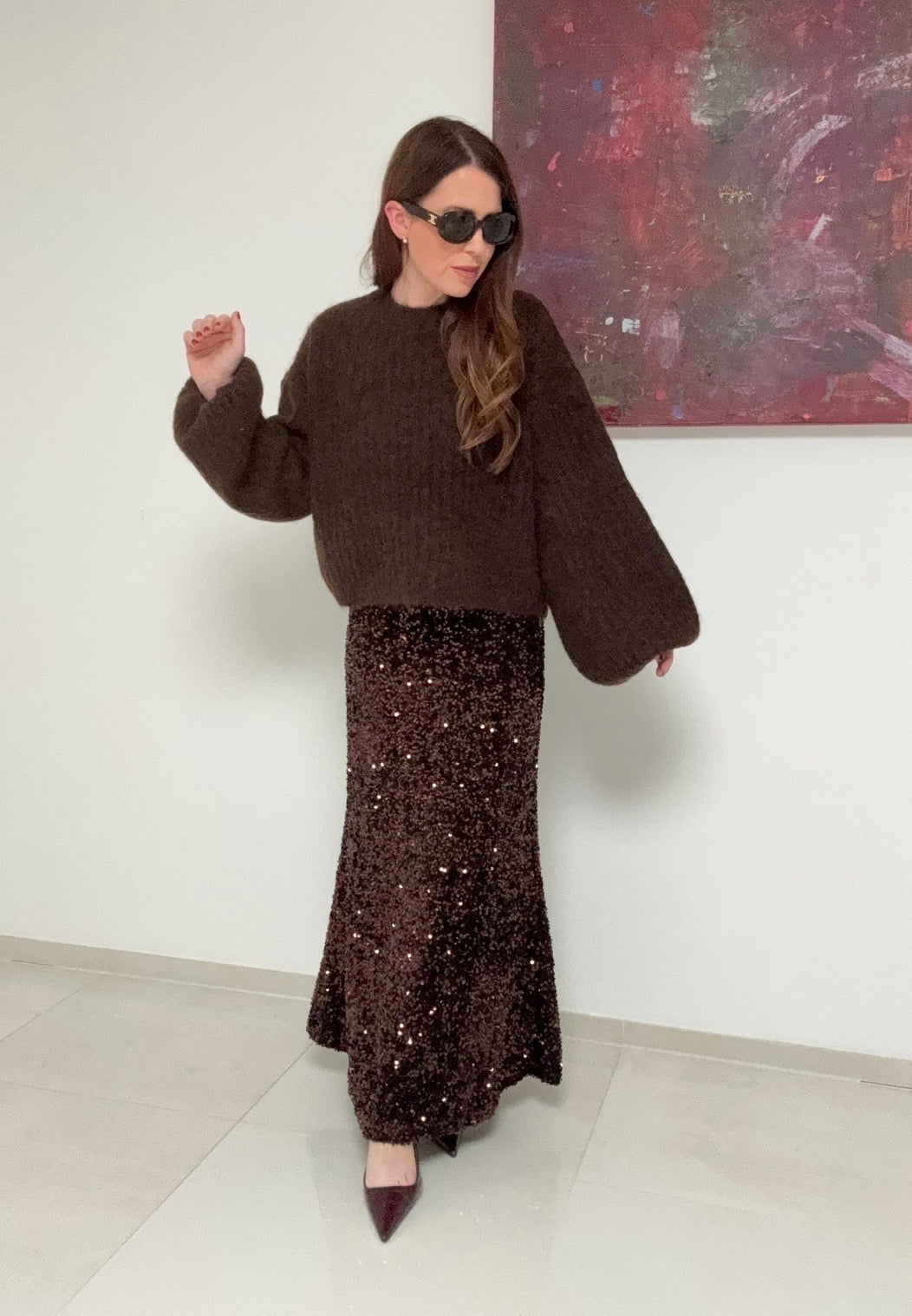 Maxi-Paillettenrock - Braun