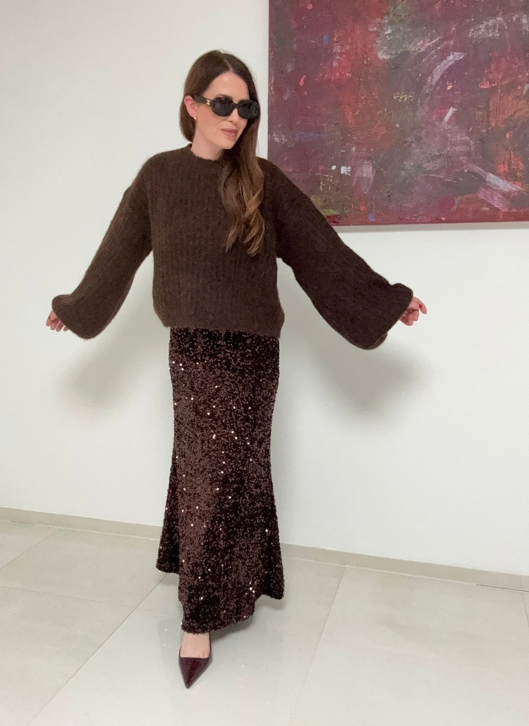 Verkürzter Pullover - Braun 89