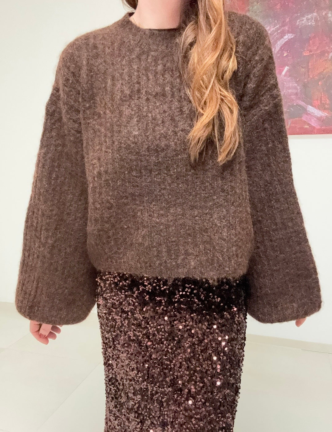 Verkürzter Pullover - Braun 89