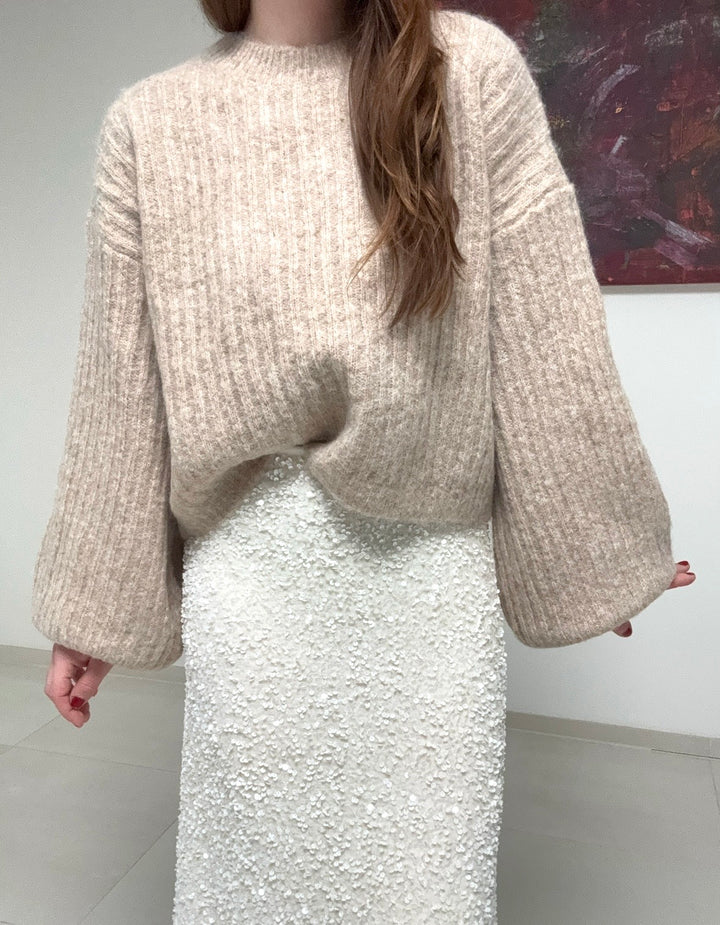 Verkürzter Pullover - Beige