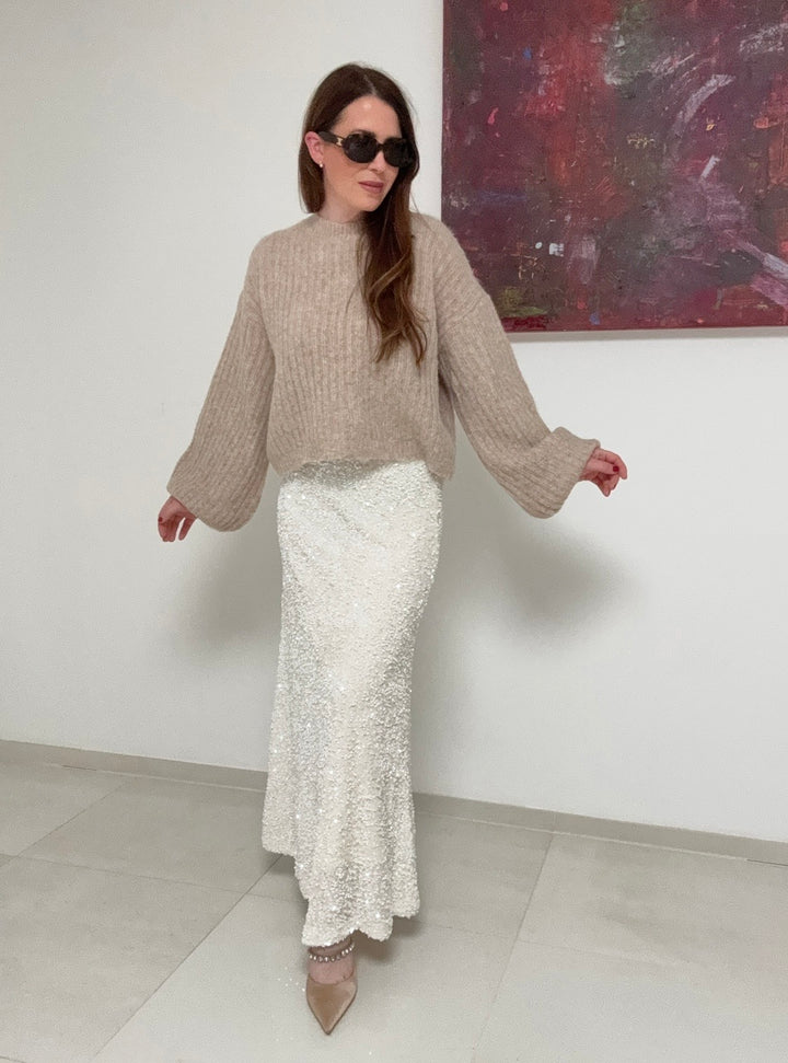 Verkürzter Pullover - Beige