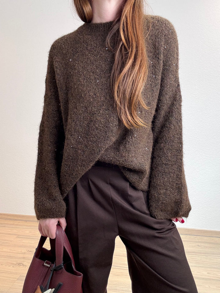 Pullover mit Glitzer - Braun