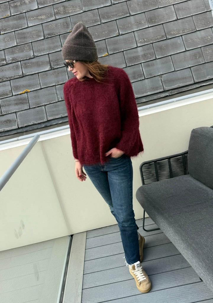 Grober Strickpullover - Burgunder
