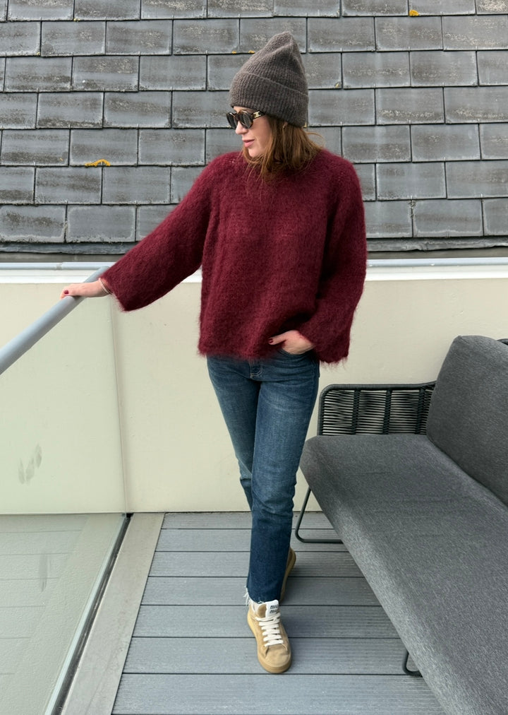 Grober Strickpullover - Burgunder