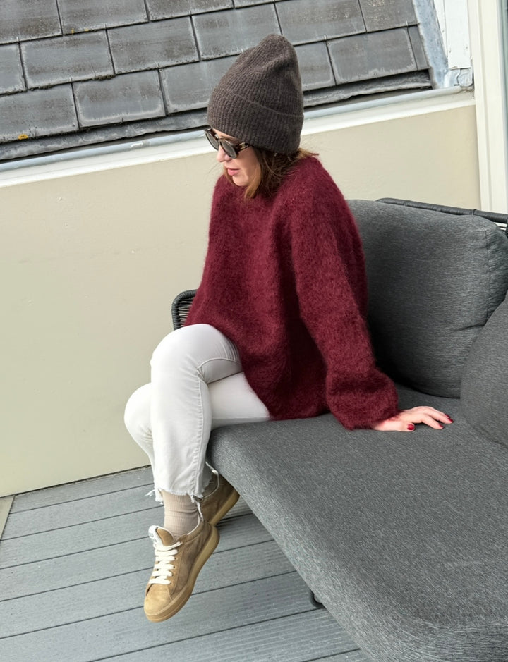 Grober Strickpullover - Burgunder