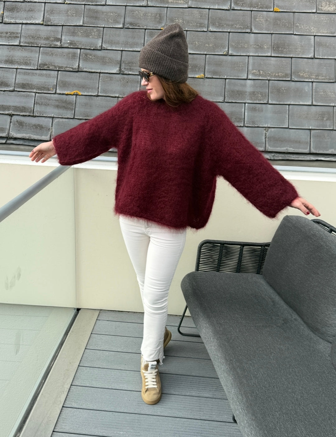 Grober Strickpullover - Burgunder