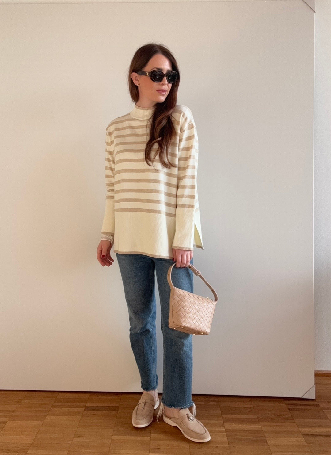 Pullover mit Streifen - Creme