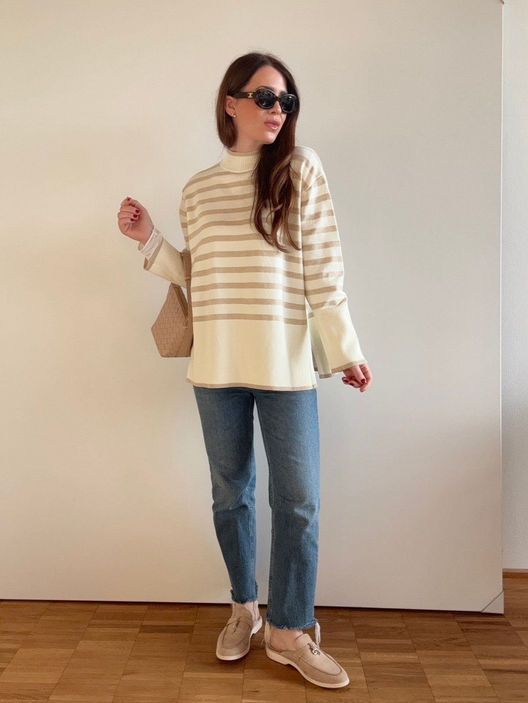 Pullover mit Streifen - Creme
