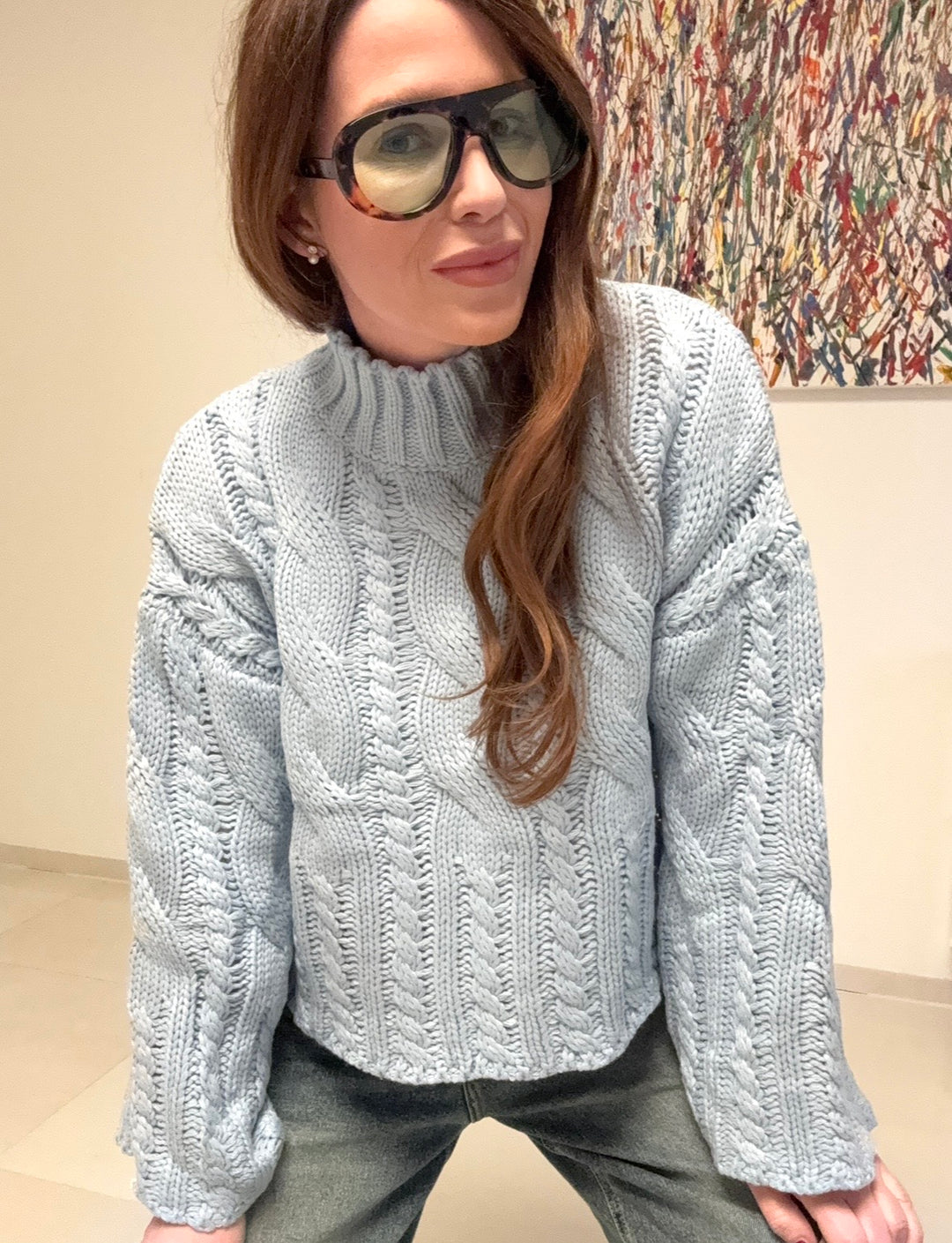 Grobstrickpullover - Hellblau