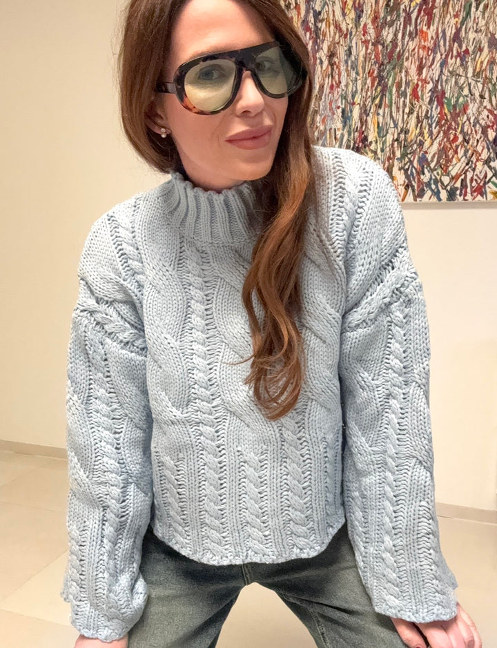 Grobstrickpullover - Hellblau