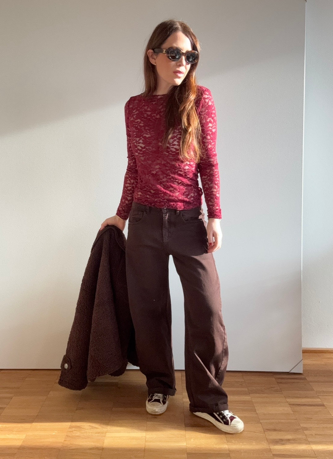 Spitzenshirt - Burgunder