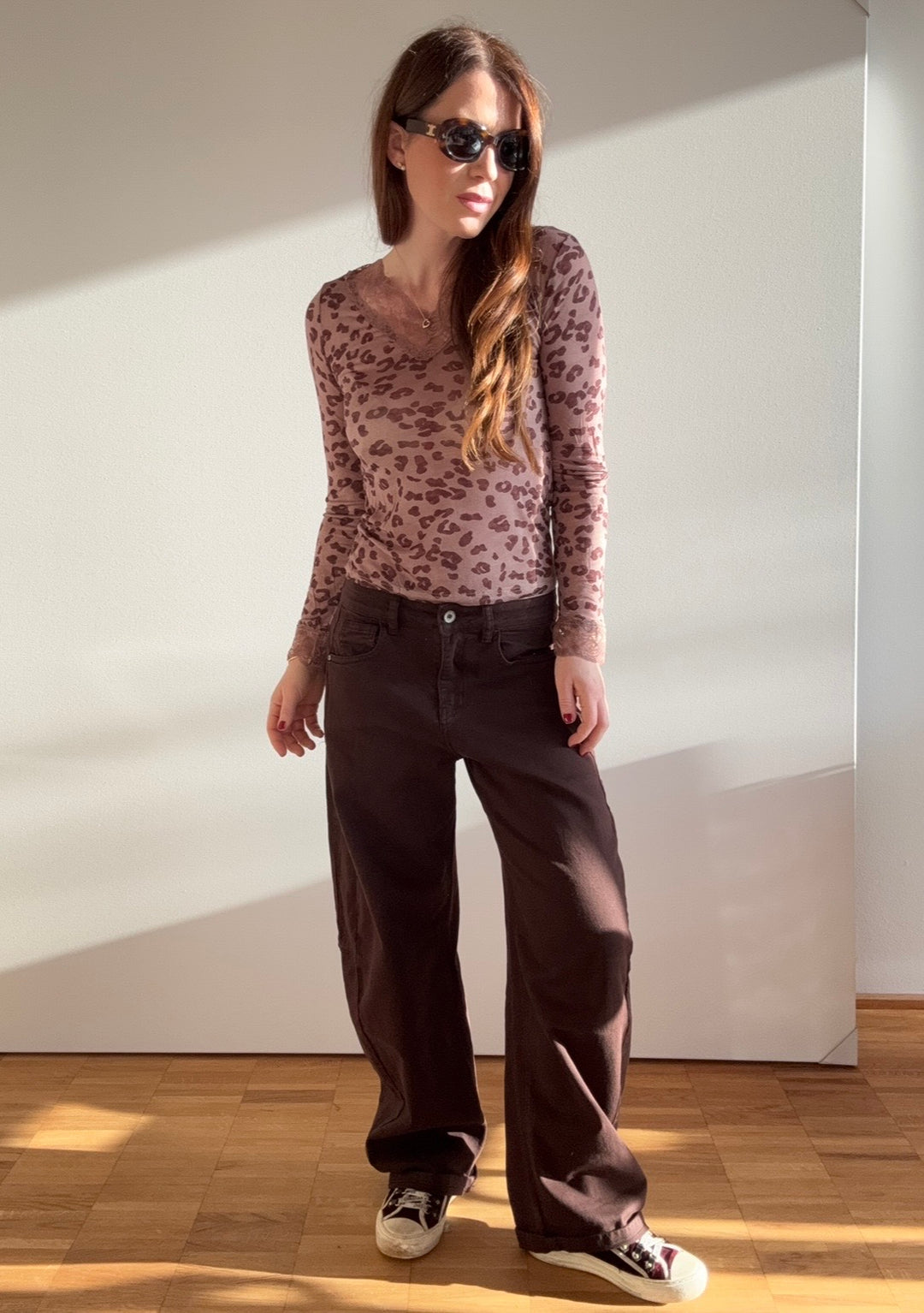 Dünnes Shirt mit Kaschmir & Spitze -  Print