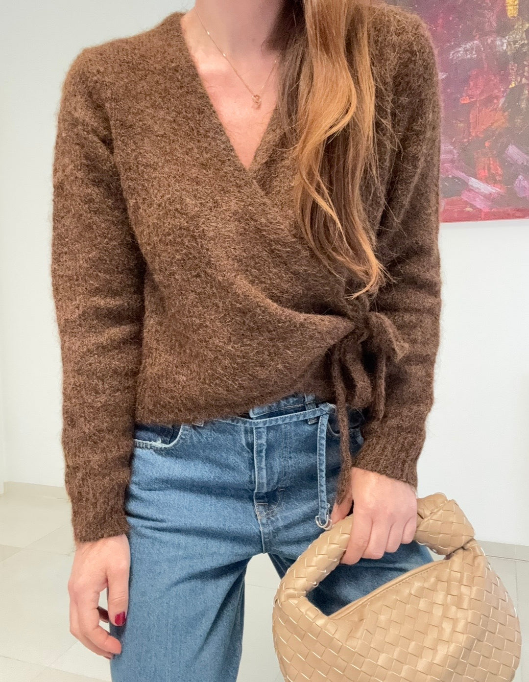 Wickelstrickjacke - Braun