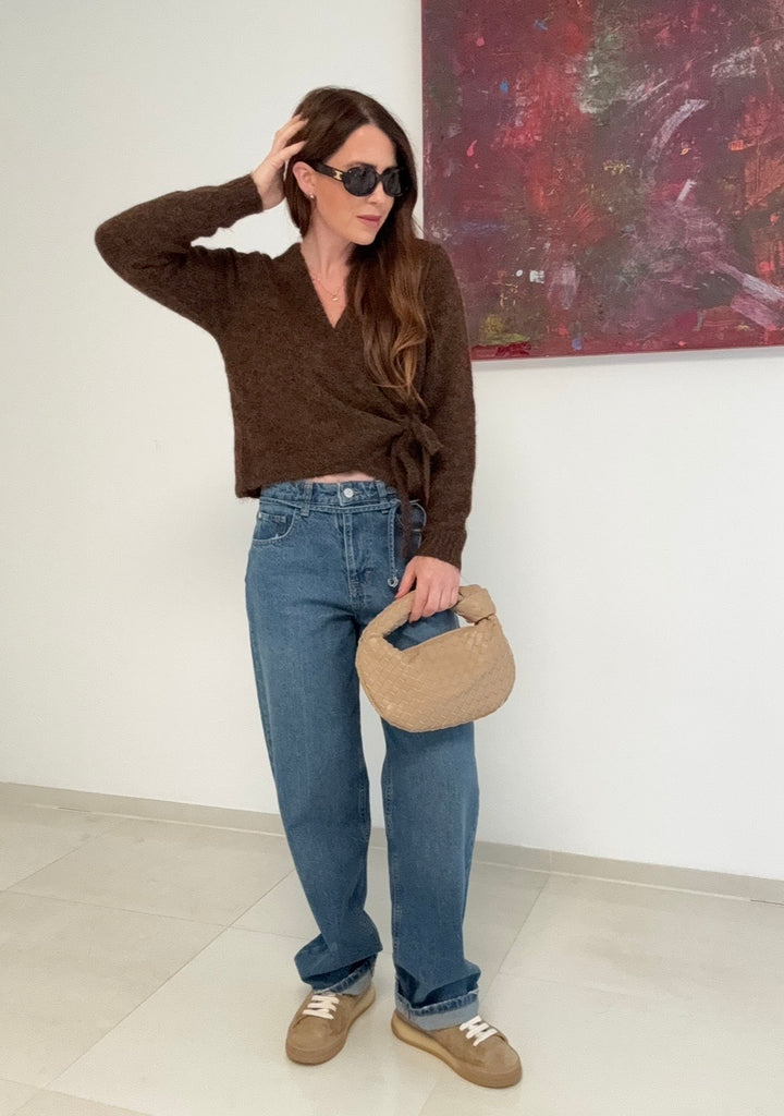 Wickelstrickjacke - Braun