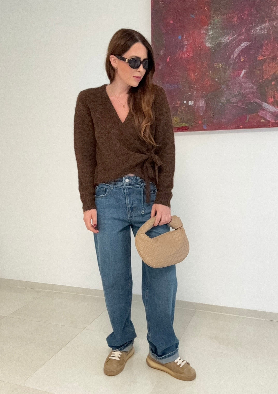 Wickelstrickjacke - Braun