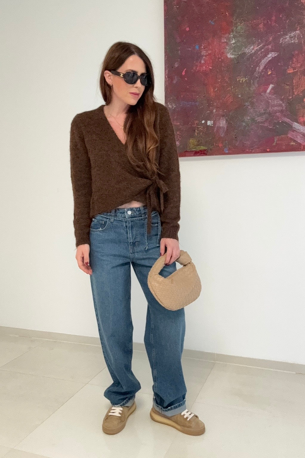 Wickelstrickjacke - Braun