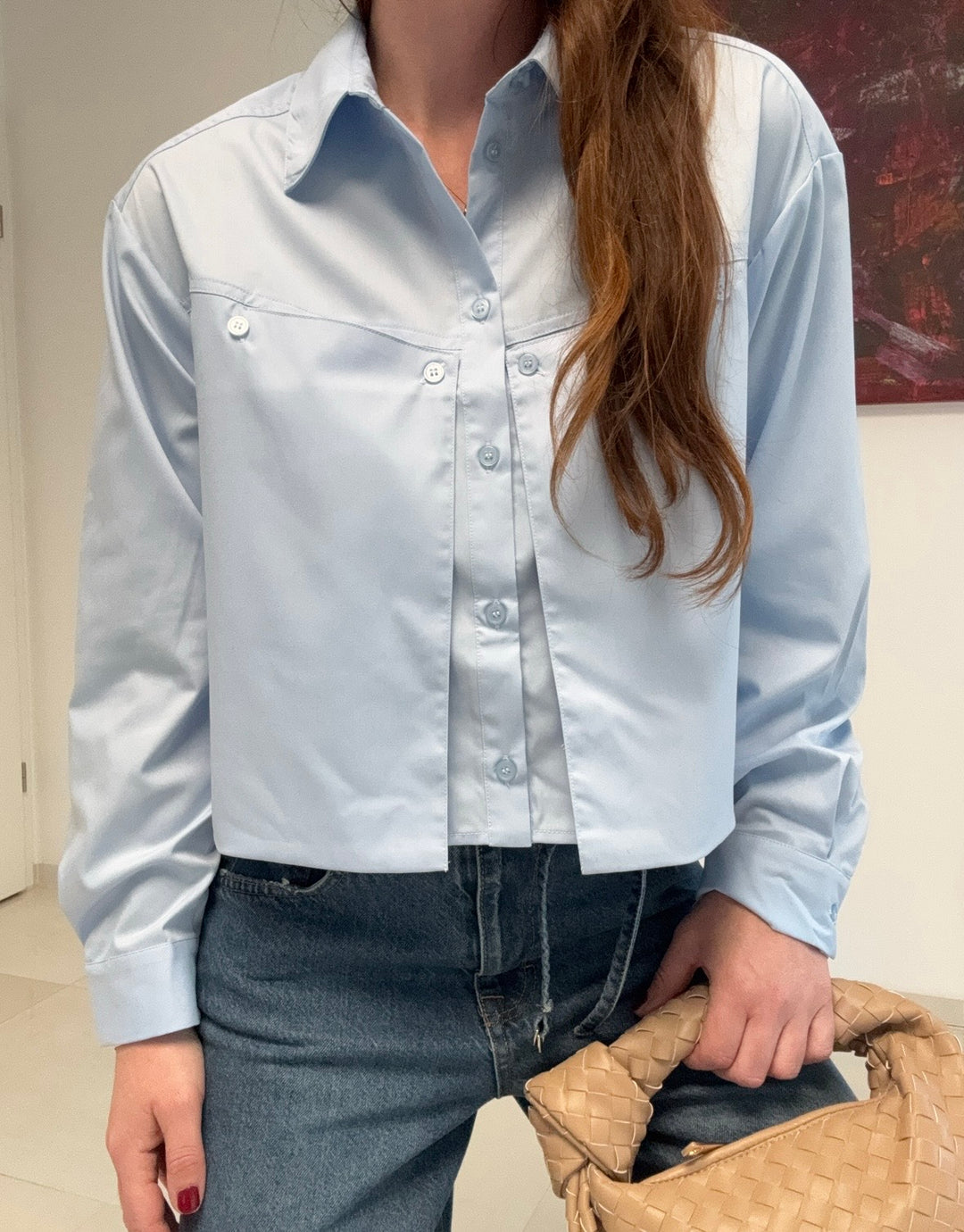 Verkürzte Bluse - Hellblau