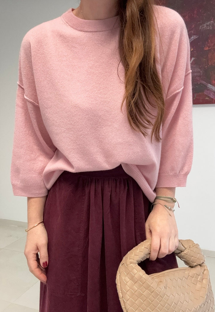 Kaschmir-Pullover mit verkürztem Arm - Rosa