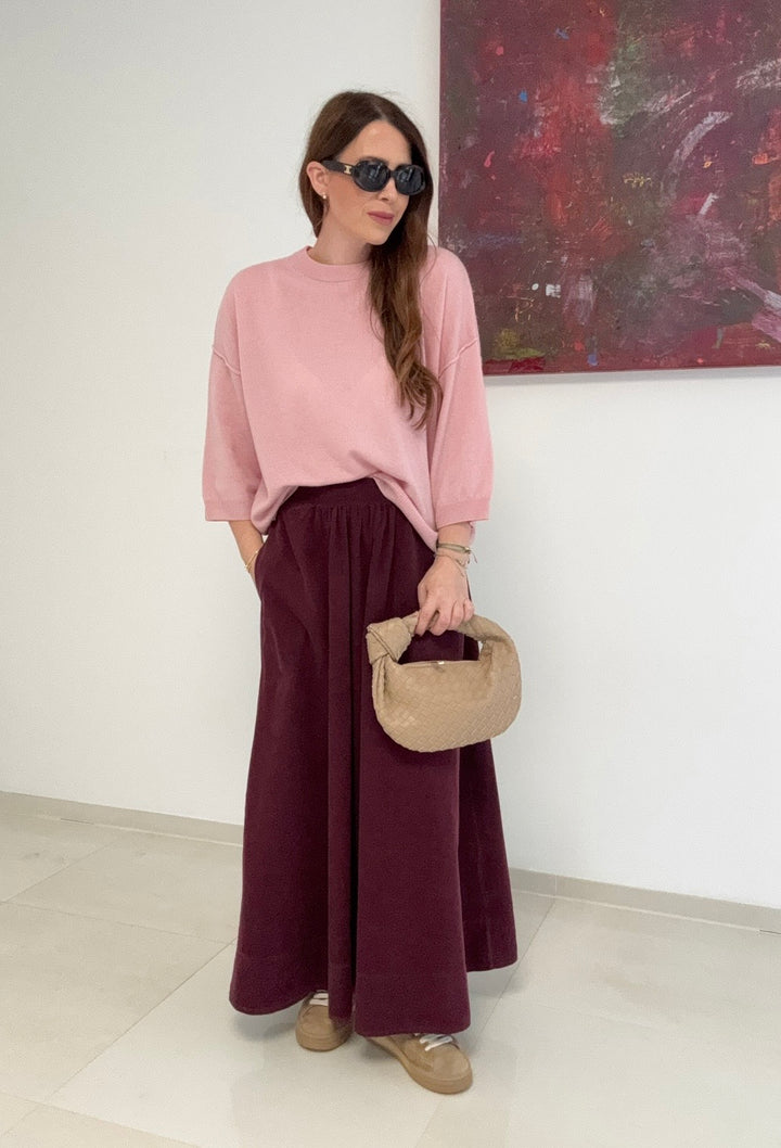 Kaschmir-Pullover mit verkürztem Arm - Rosa