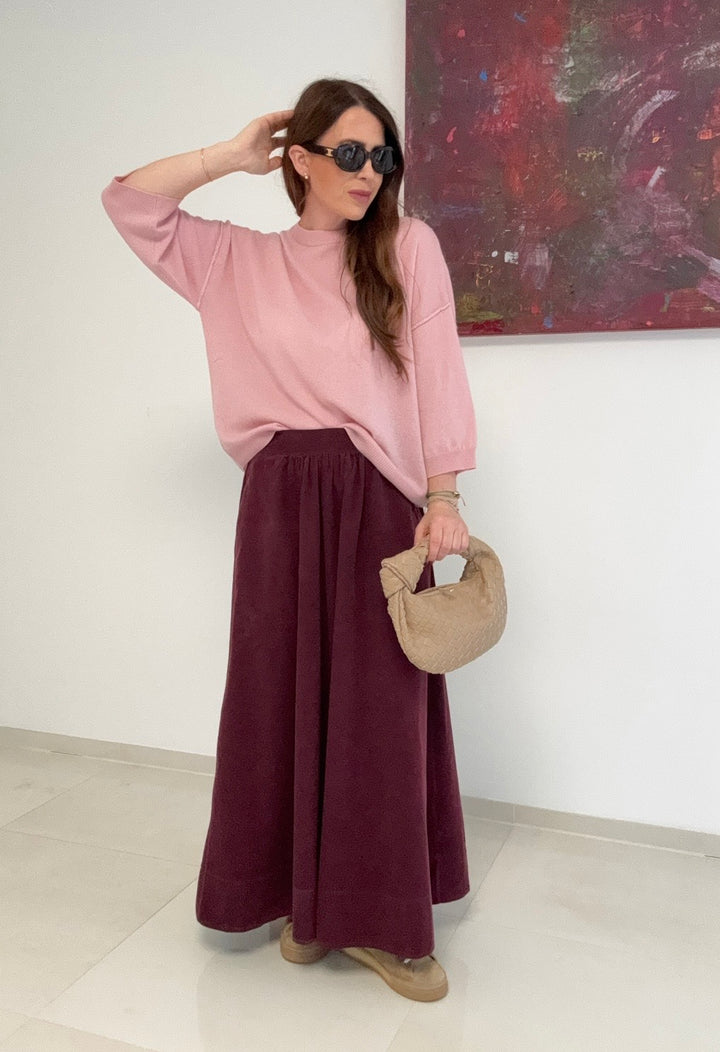 Kaschmir-Pullover mit verkürztem Arm - Rosa
