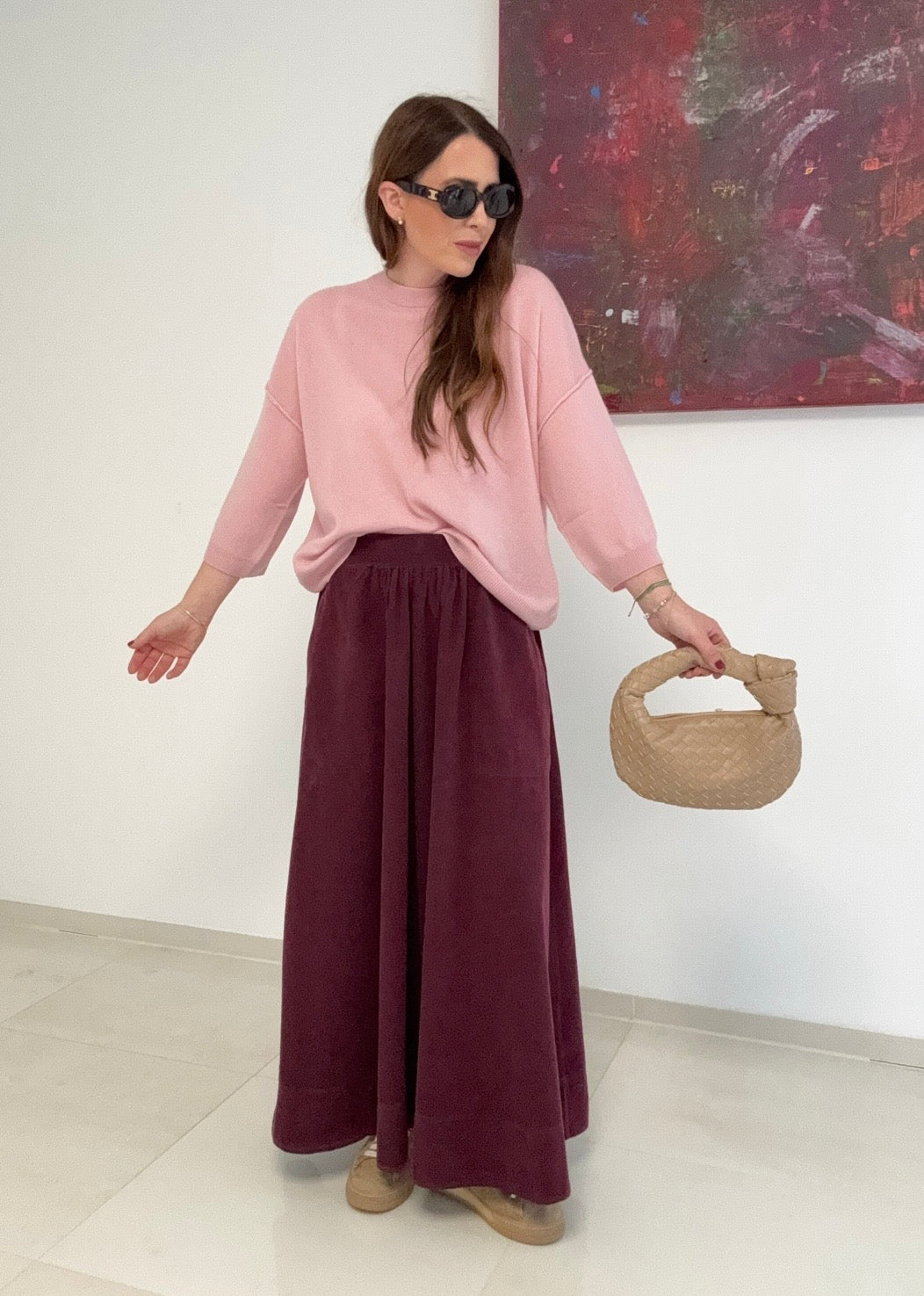 Kaschmir-Pullover mit verkürztem Arm - Rosa