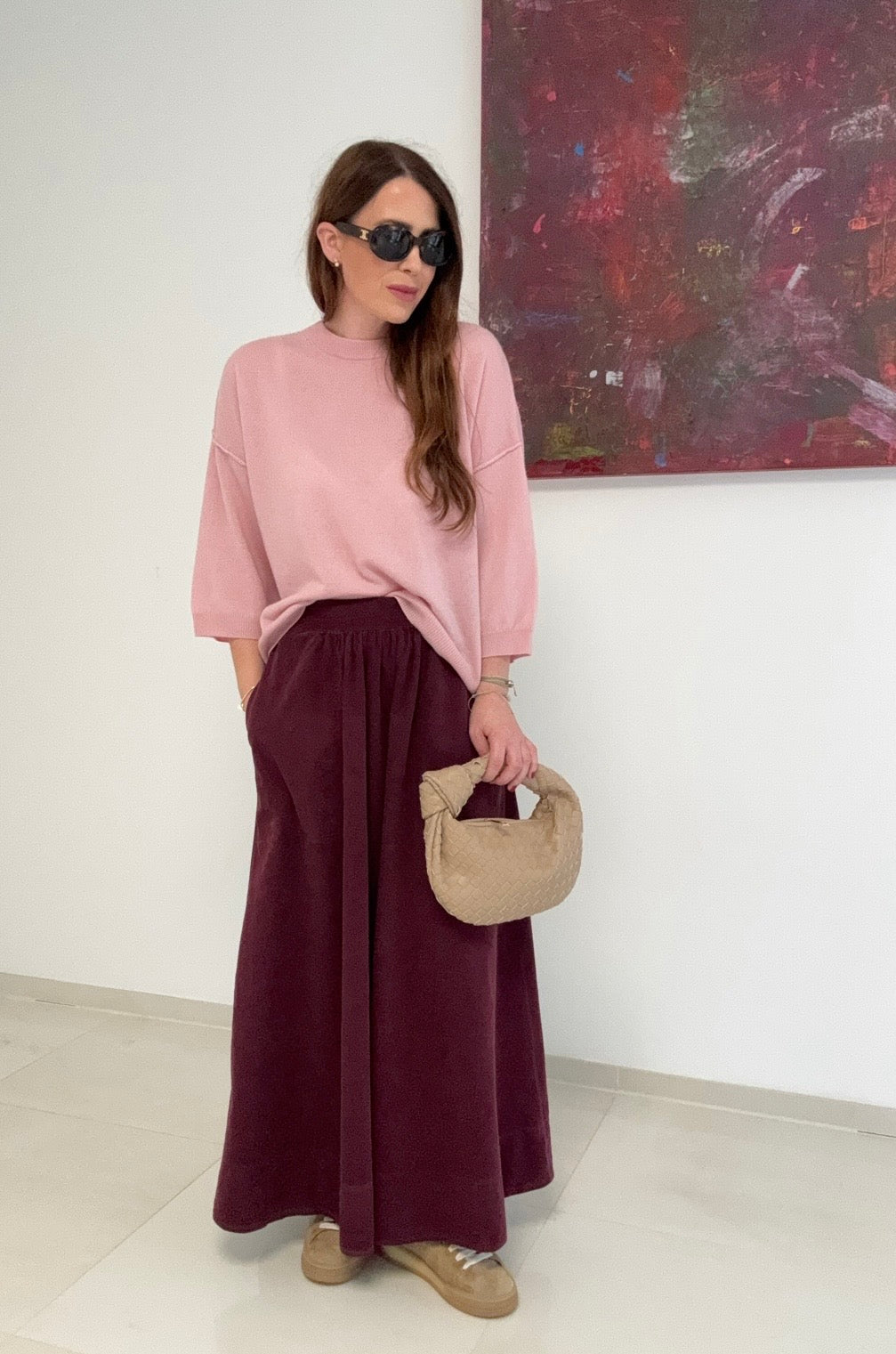 Kaschmir-Pullover mit verkürztem Arm - Rosa
