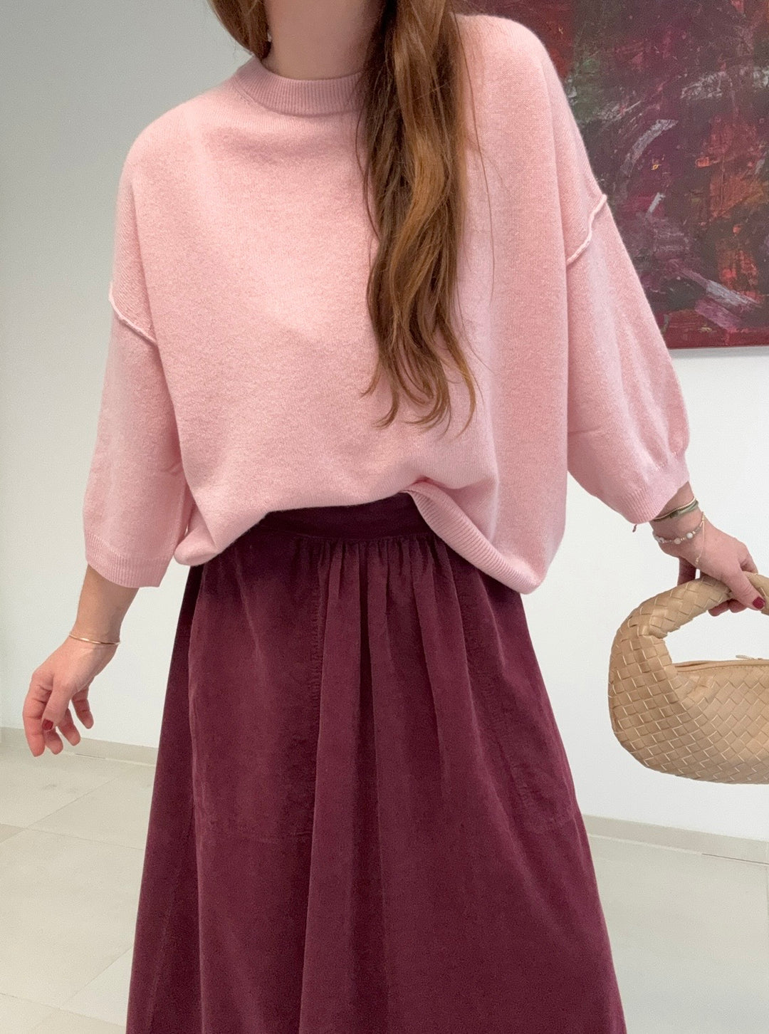 Kaschmir-Pullover mit verkürztem Arm - Rosa
