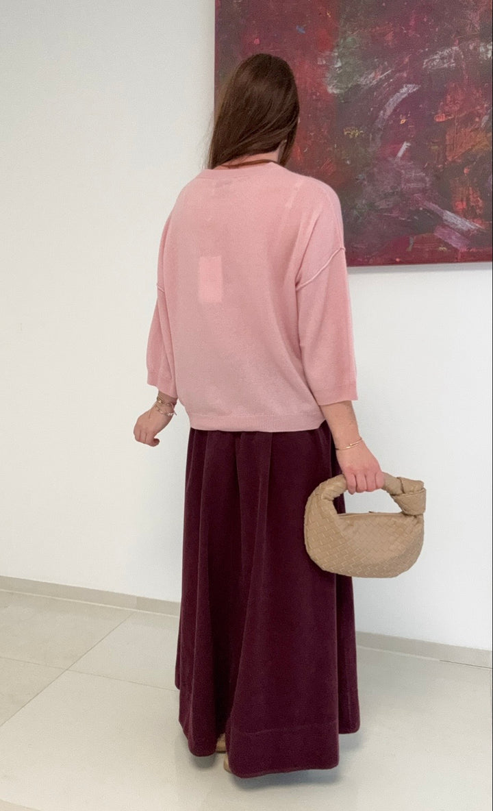 Kaschmir-Pullover mit verkürztem Arm - Rosa