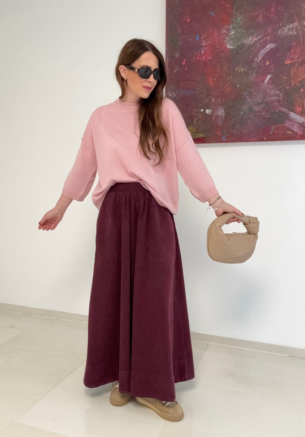 Kaschmir-Pullover mit verkürztem Arm - Rosa