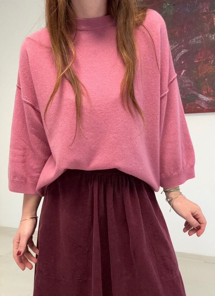 Kaschmir-Pullover mit verkürztem Arm - Beerenton